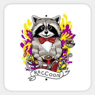 beautiful-cartoon-poster-raccoon-drinks-black-tea Sticker